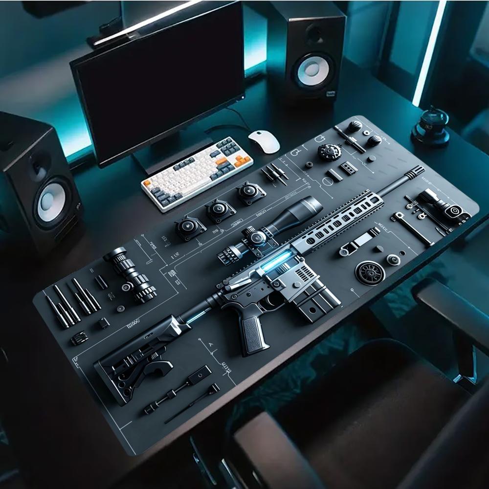 Office Tech Gear - Industrielles Tech-Layout, erweitertes Gaming-Mauspad, rutschfeste Schreibtischoberfläche,