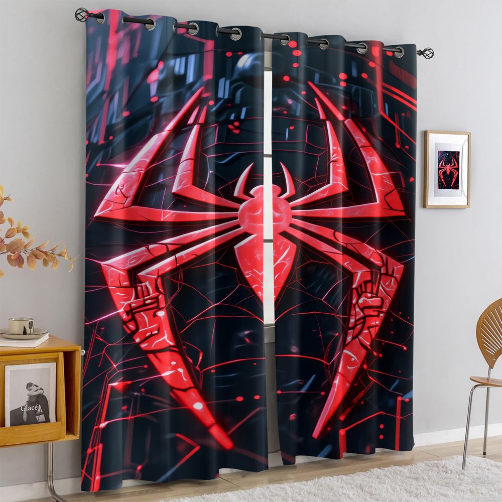 High Tech Office Room - Vorhänge mit Spinnenmuster, futuristische Technik, schwarz,