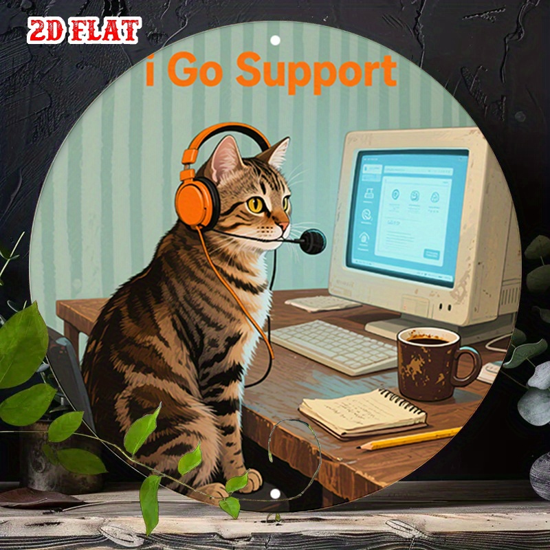 Office Of Tech - CIFBUY 2D Flache Lustige Tech-Support-Katze Aluminium-Wandkunst